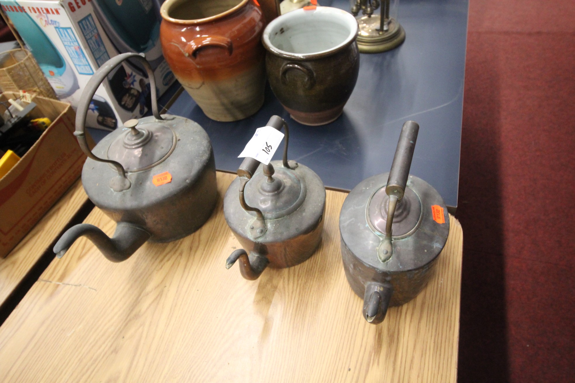 Lot 105 - 3x Copper Kettles - £40