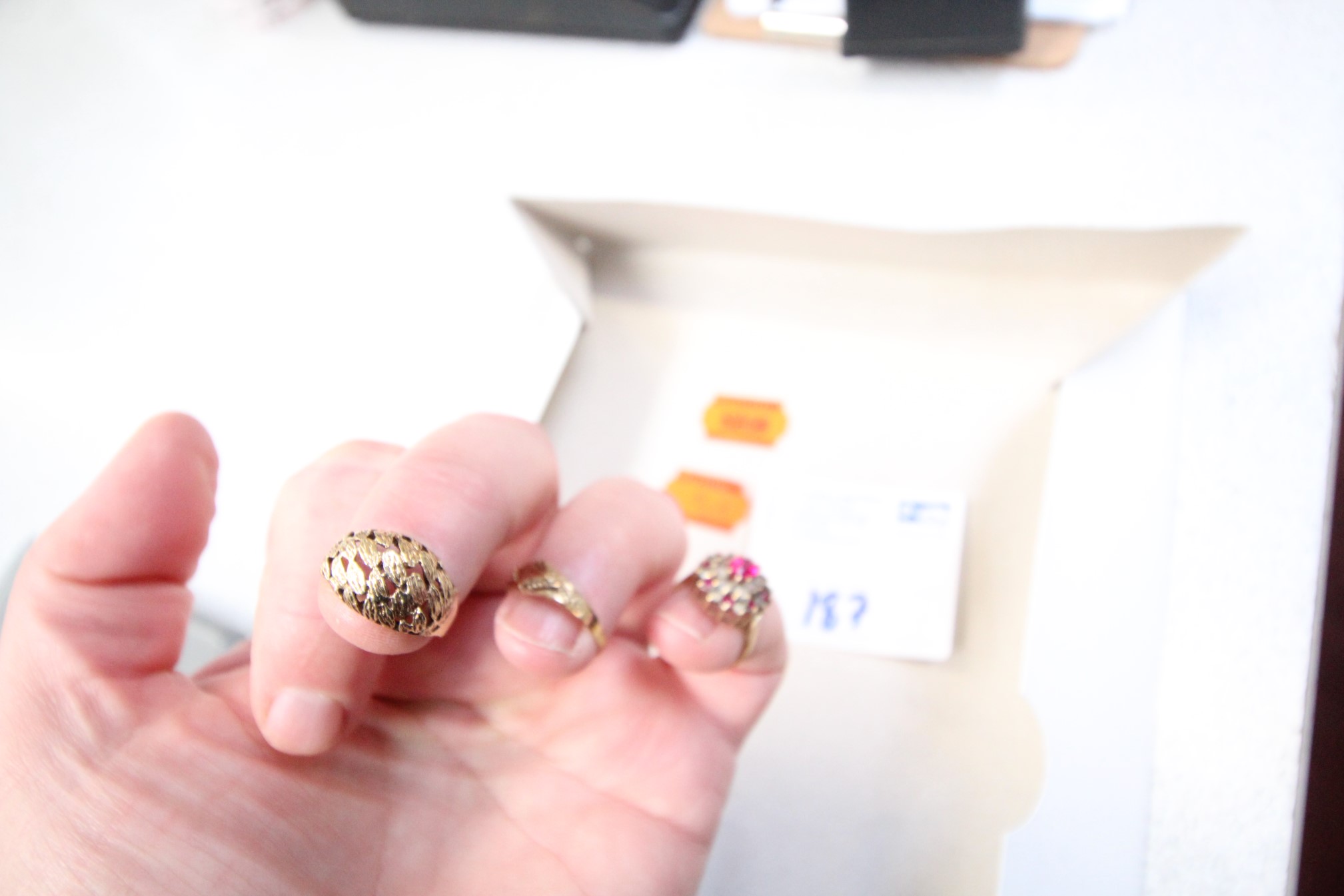 Lot 187 - 3x 9ct Gold Rings - £130