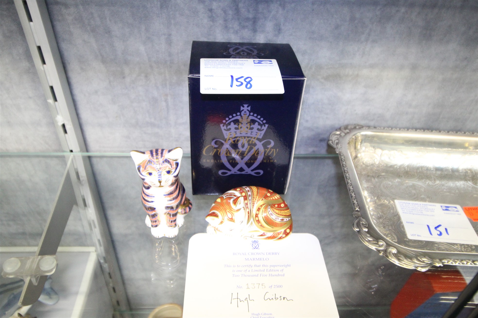 Lot 158 - 2x Crown Derby Cat Ornaments - £70