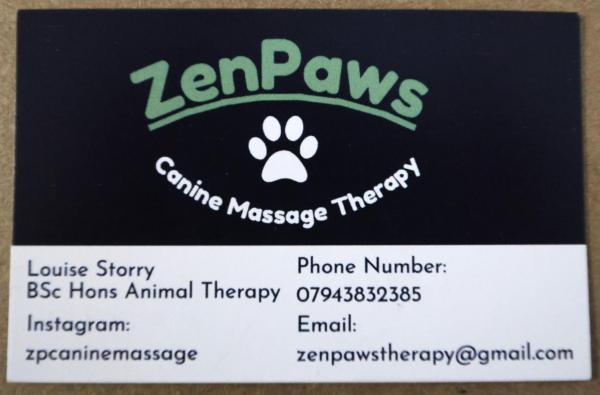 ZenPaws: Canine Massage Therapy. (Why is this here? : A Lithgows family member is a canine massage therapist.)